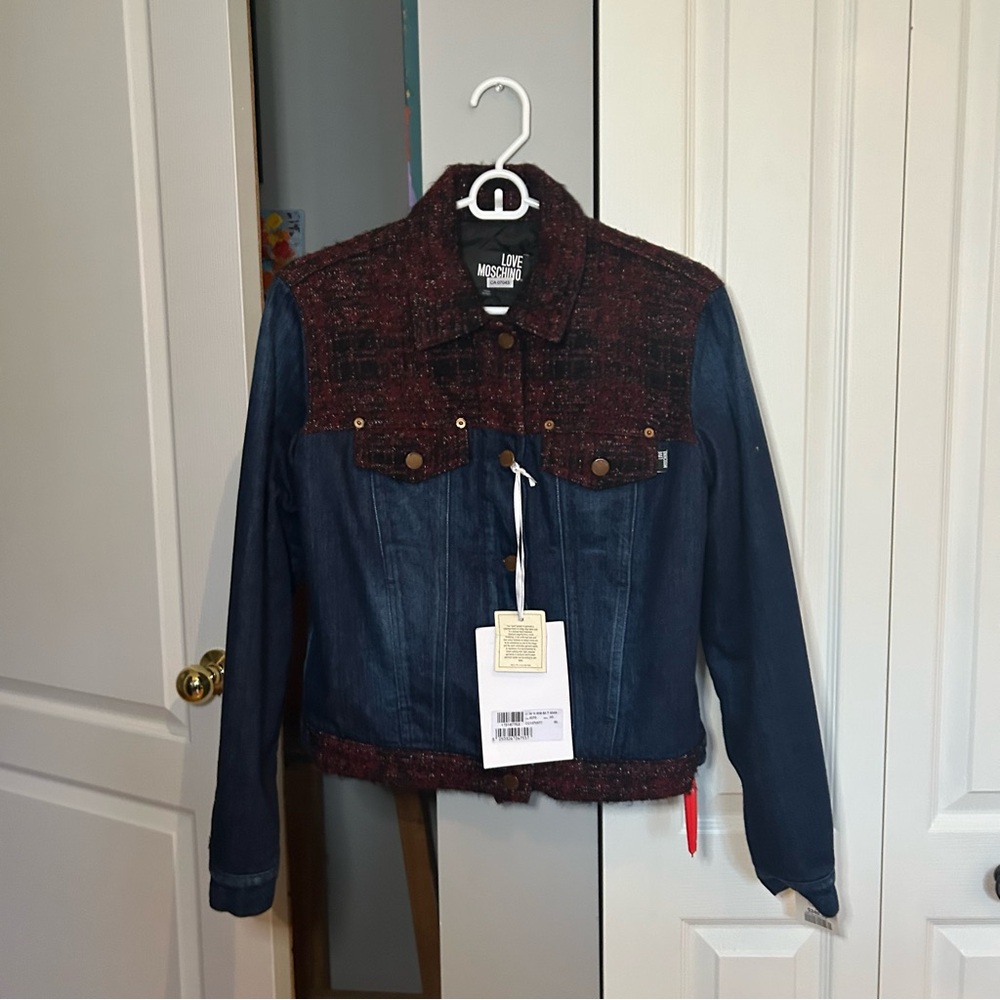 Love Moschino Denim Jacket with Tweed accent